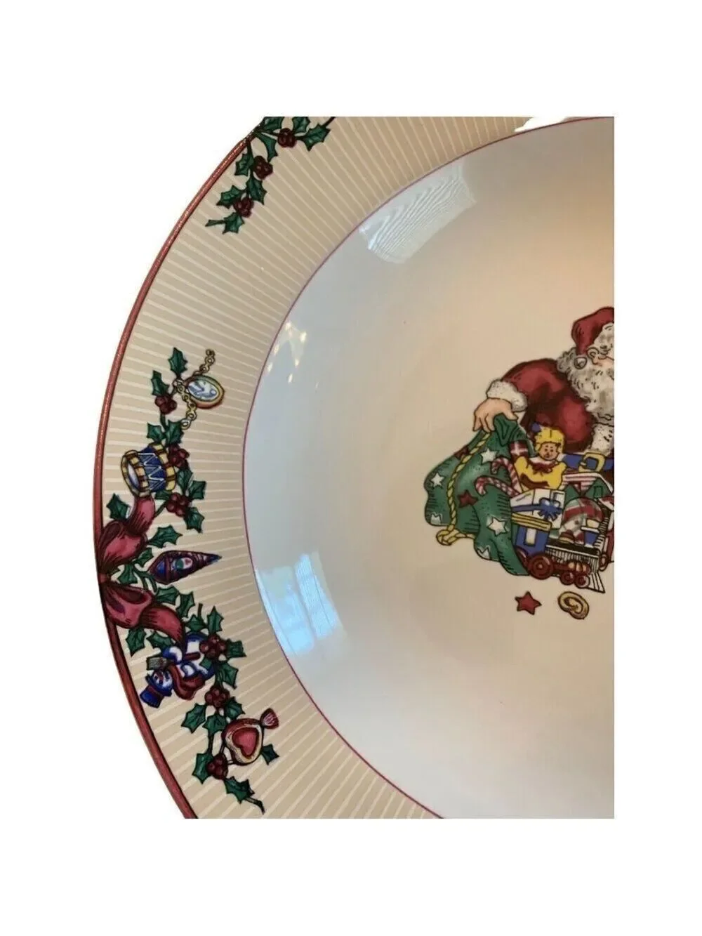 Fitz and Floyd Santas List Soup Bowl 1994 Christmas Rimmed Dinnerware Vtg